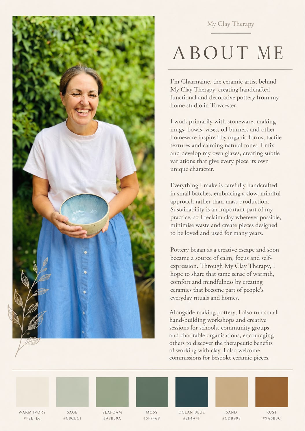 Charmaine holding handmade ceramic bowl